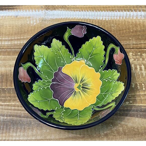 New NIB 2004 J. McCall Lidded Trinket Candy Dish Blue Skys Pansy & Rose Flowers - Picture 8 of 12